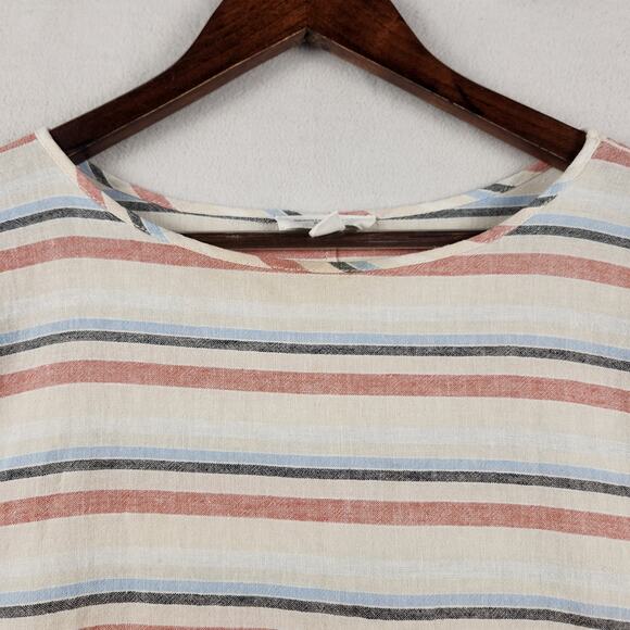 Beach Lunch Lounge Collection Top Women S/P Cream Multi Striped Tie Linen Cotton - Picture 6 of 12
